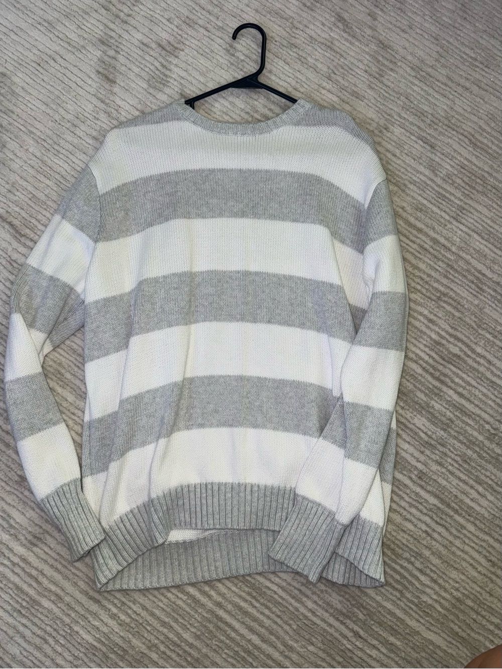 Brandy Melville Gray and White Striped Crewneck Sweater